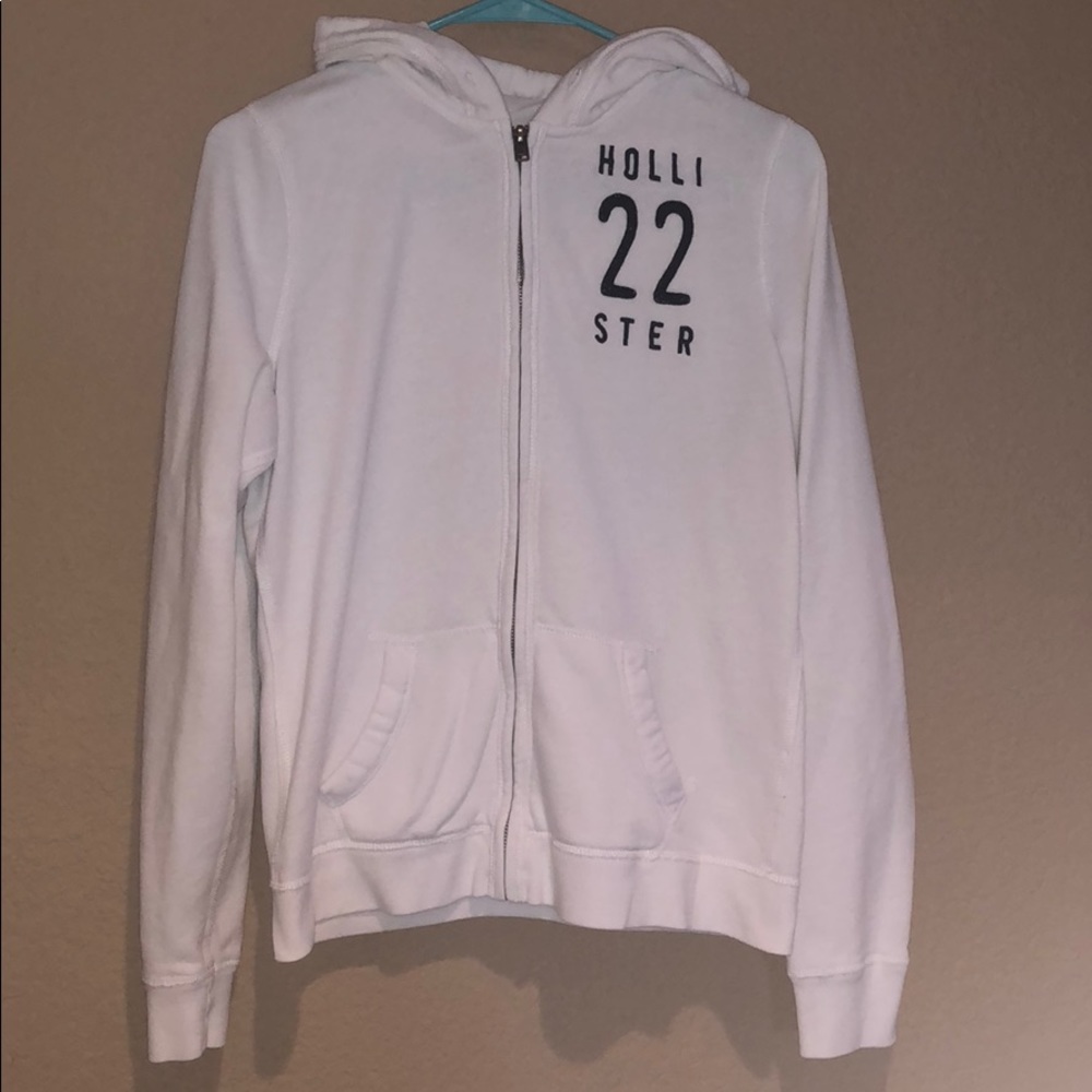 HOLLISTER WHITE ZIP UP HOODIE